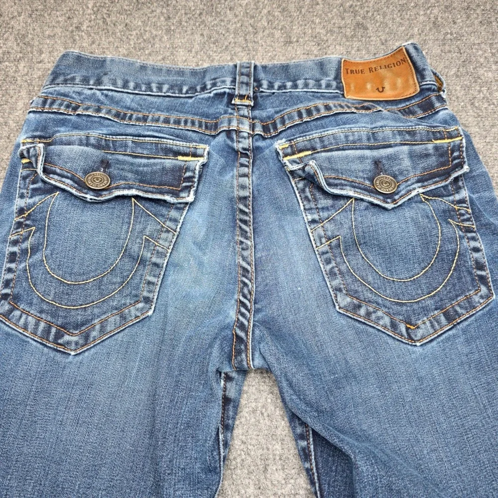 True Religion Geno Relaxed Slim‎ Jeans Mens 31x32 Blue Distressed Flap Pocket